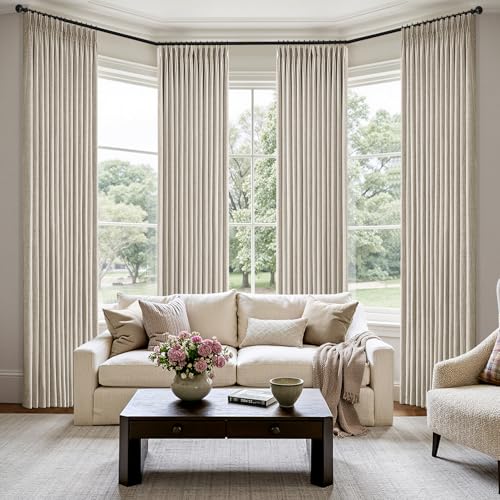 MIULEE Pinch Pleated Linen Curtains 40x102 Inch Burlywood Birch 4 Panel Set - color: Burlywood Birch, size: 40"W x 102"L (Pack of 4)