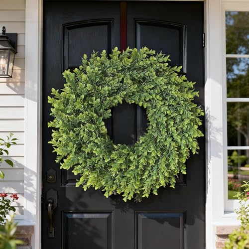 26"Artificial Boxwood Wreath, Large Fake Hanging Plant for Front Door Decor