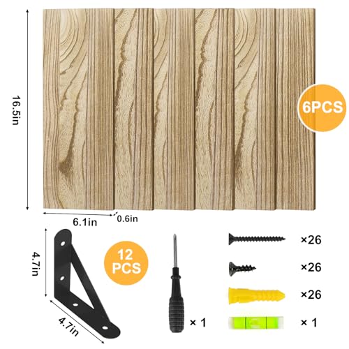 YGEOMER 16.5 Inch Floating Wall Shelves, Light Carbonized Brown, Set of 6 - color: Rustic Brown, size: 16.5 x 6.1 x 0.59 inches