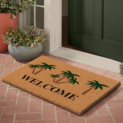 Nialnant Natural Coco Coir Welcome Mats for Front Door Mat Indoor Entrance - color: Coconut Tree