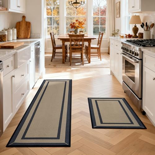 Kitchen Rugs Set, 2 PCS Non Slip Kitchen Mats, 17"x30"+17"x59" Brown - color: Linear Brown, size: 17"x59"+17"x30"