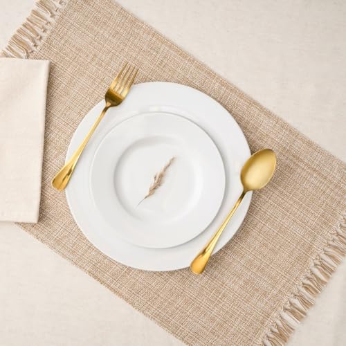 Cotton Placemats Set of 6-13x19 Inch, Woven Chambray Place Mats, Durable & Elegant for Dining Table, Wedding, Restaurant, Machine Washable, Oeko-TEX Certified - Taupe - color: Taupe - Chambrey
