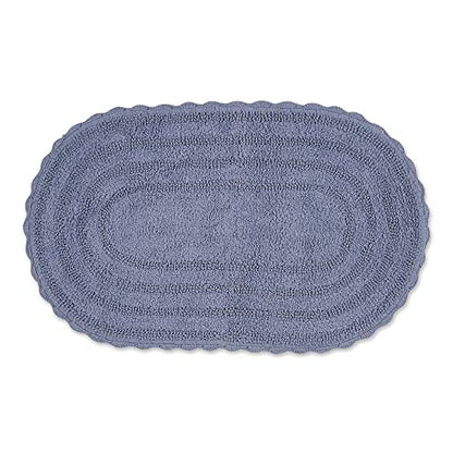 DII Crochet Collection Reversible Bath Mat, Large Oval, 21x34, Stonewash Blue - color: Stonewash Blue, size: 1'9" x 2'10" (Oval)