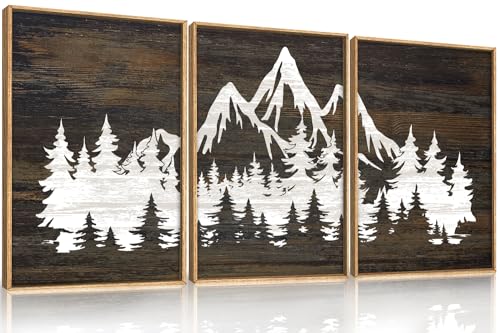 LHIUEM Large Mountain Tree Framed Canvas Wall Art Set,Modern White Forest Art Printing Country Minimalist Wood Wall Decor Farmhouse Zen Artwork for Living Room Bedroom Office-16 x24 x3 - color: White Mountains Wall Art, size: 16"x24"x3