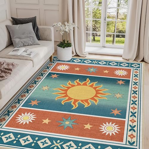 Sun Rug 4x6 for Living Room Boho Southwestern Area Rugs Machine Washable - color: Sun, size: 4' x 6' (Rectangular)
