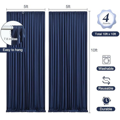 20 x 10ft Navy Blue Backdrop Curtains with Lights String - color: Navy Blue, size: W5' x H10'(4 panels)