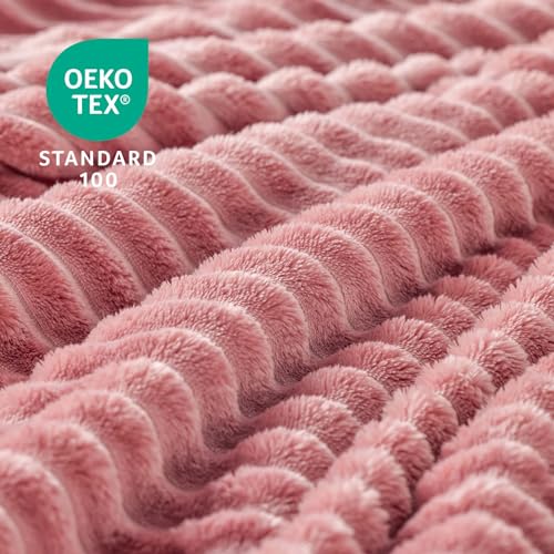 BEDELITE 3D Ribbed Jacquard Pink Fleece Twin Blanket for Couch, 60x80 Inch - color: Dusty Pink, size: Twin(60"x80")