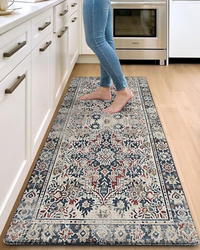 DEXI Kitchen Floor Mats Cushioned Anti Fatigue Runner Rug, 24x59 Red/Blue - color: Red/Blue, size: 59"L x 24"W x 0.4"Th