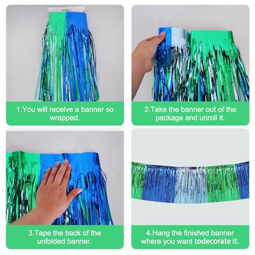 BEISHIDA Blue Green Fringe Garland Banner 30ft Wall Tinsel Foil Streamers - color: Blue Green