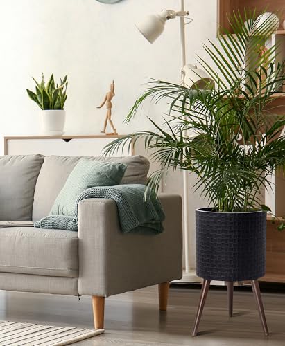 D'vine Dev Planter Pot with Wood Stand, 14 in, Distressed Black, 88-Z-D-5 - color: Distressed Black, size: X-Large
