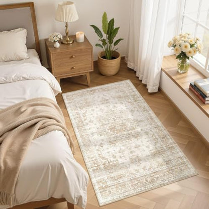 Washable Rugs 3x5: Non Slip Soft Neutral Beige Entry Area Rugs - color: Beige, size: 3' x 5' (Rectangular)