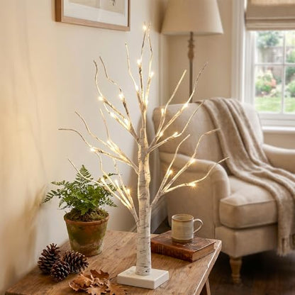 Vanthylit Lighted Tree, White Birch Tree with LED Lights, Prelit Artificial Tree with Timer, Centerpiece Tree Light for Christmas Decorations, Light Up Tabletop Tree Home Decor (2 FT, Warm White) - size: 2ft
