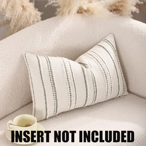 Boho Jacquard Throw Pillow Covers 12x20 Inch Set of 2 Beige Green - color: Beige+green, size: 20" x 12" (Pack of 2)