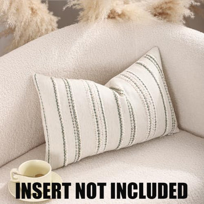Boho Jacquard Throw Pillow Covers 12x20 Inch Set of 2 Beige Green - color: Beige+green, size: 20" x 12" (Pack of 2)