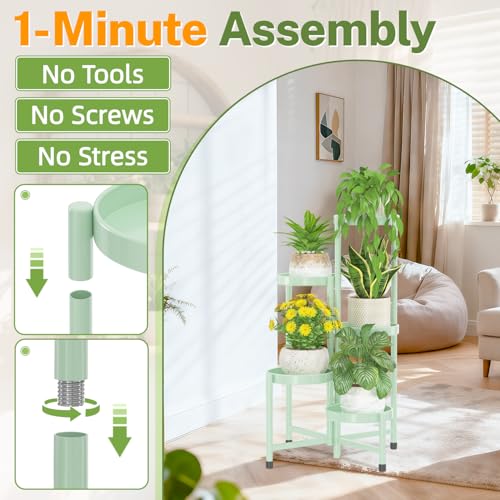 iDavosic.ly Plant Stand Indoor Outdoor, 5 Tier Metal Corner Shelf, Green - color: Mint Green, size: 5 Tiers