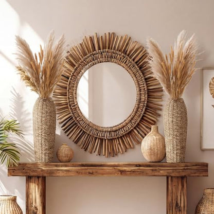 Ninehaou 16.5" Tall Rattan Floor Vase for Dried Flowers Boho Home Decor