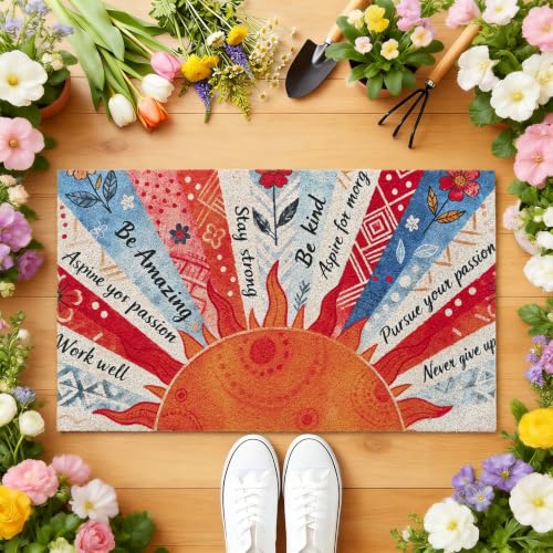 Boho Sun Floral Front Door Mat Non-Slip Welcome Doormat, 17x29 in - color: Boho Sun Floral