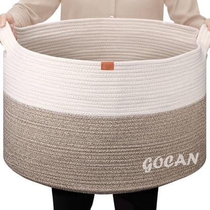 Cotton Rope Woven Laundry Basket 22"X 22"X 14" with handlesXXXL - color: Brown/Beige