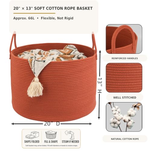 XUANGUO 66L Large Blanket Basket, Round Cotton Rope Basket, Rustic - color: rustic