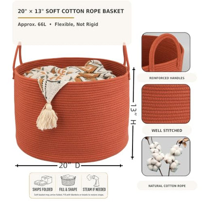 XUANGUO 66L Large Blanket Basket, Round Cotton Rope Basket, Rustic - color: rustic