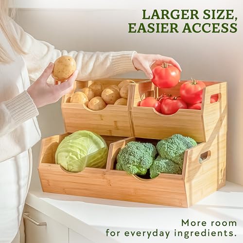 HOMESTEAD Extra Large Bamboo Pantry Storage Bins – 30% Larger, Stackable Potato Onion Storage Bin, Pantry Organizers and Storage, Produce Vegetable Organizer, Set of 3 - size: Extra Large ( 3 Pack )