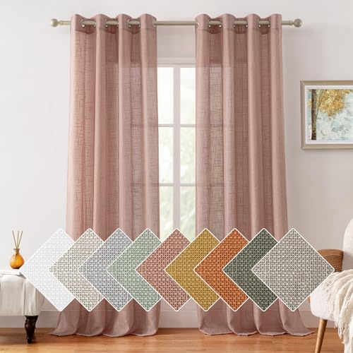 HOMEIDEAS Blush Pink Linen Textured Sheer Curtains, 52 X 84 Inch, 2 Panels - color: Blush Pink, size: 52"W x 84"L (Pack of 2)