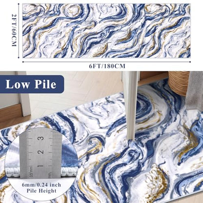 Yamaziot 2x6 Washable Modern Abstract Runner Rug Non-Slip for Hallways - color: Blue, size: 2x6ft