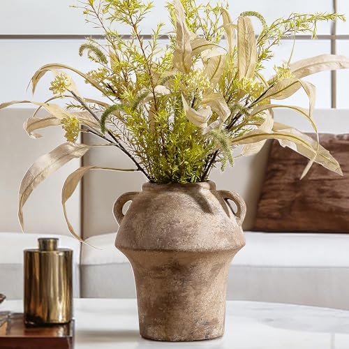 Rustice Vase for Flowers, 7in Decorative Farmhouse Vases for Pampas Grass, Vintage vase for Centerpieces, Terracotta Wide Open Vases with Handle, Unique Ceramic Vase by Lyeec - color: 112-6-7.24in
