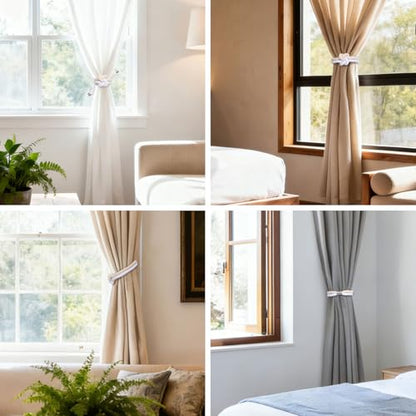 NICEEC Cotton Rope Magnetic Curtain Tiebacks, 4 Pack, Beige & White - color: Beige & White, size: 4 Pack