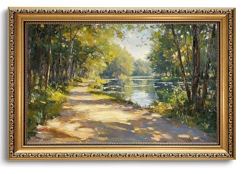 Vintage Gold Framed Wall Art River Path Landscape Wall Decor 16x24in - color: landscape, size: 24"L x 16"W