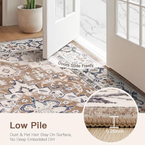 Lofus 3x12 Hallway Kitchen Washable Runner Rug, Entry Long Carpet Brown - color: Floral Brown, size: 3' x 12' (Runner)