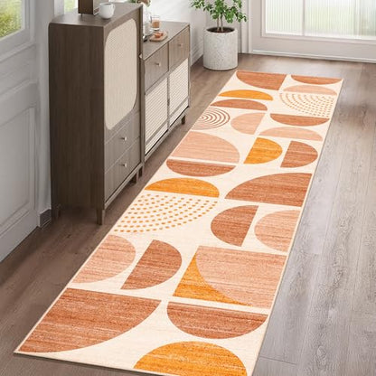 MUJOO Boho Runner Rug Washable 2x8 Area Rugs Non Slip Modern Abstract - color: Orage and Beige, size: 2' x 8' (Rectangular)