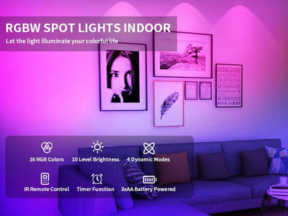LEASTYLE Wireless Spotlight Indoor,Battery Operated Grow Light for Plants with Remote, LED Cordless Dimmable Picture Lights for Wall Paintings Artwork Display(2 Pack)