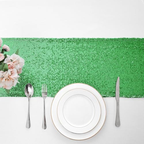 Pufogu 12 x 72 inches Grass Green Sequin Table Runner, 2 Packs - color: Grass Green