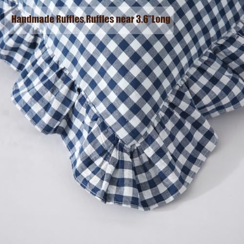 Silnuo Navy Blue/White Gingham Plaid Ruffled Pillow Covers Queen Size - color: Navy Blue Plaid, size: Queen (20" x 30") - Set of 2