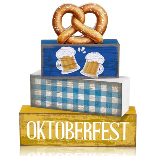 Yuntau 4 Pcs Oktoberfest Table Decorations Wooden Beer Blocks sign - style: Oktoberfest