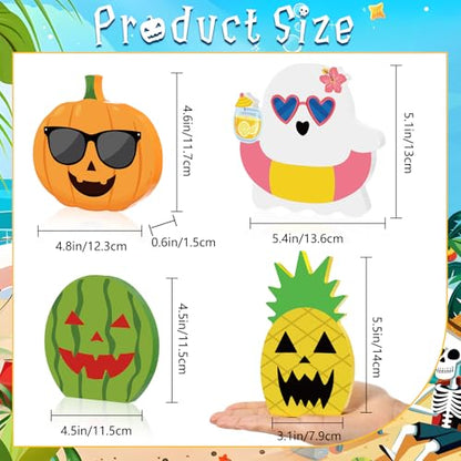 Kathfly 4 Piece Halloween Tray Decor, Spooky Wooden Fruit Accents - style: Tropical Fruit