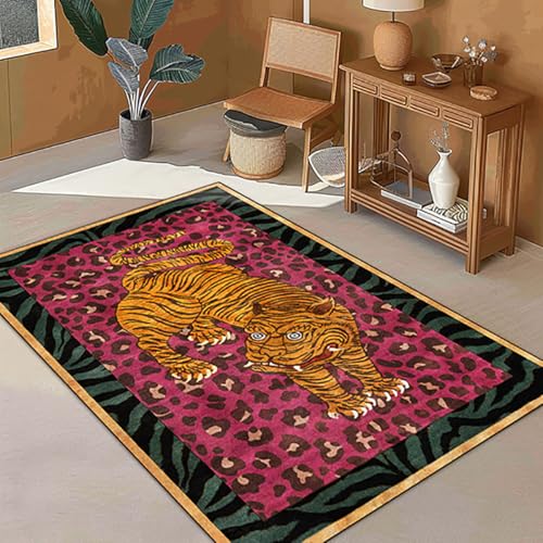 Boho Animal Print Area Rug Leopard Print Rug 2x3 ft Small Tiger Rug for Bathroom Pink Yellow Tiger Carpet for Bedroom Non-Slip Washable Door Mat - color: Aa, size: 2' x 3' (Rectangular)