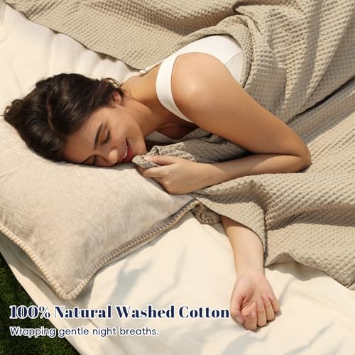 PHF 100% Cotton Waffle Blanket Lightweight Breathable, Twin, Simply Taupe - color: Khaki/Simply Taupe, size: Twin(66" x 90")