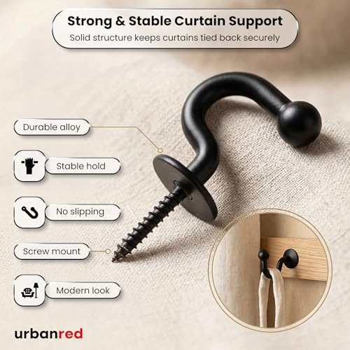 UrbanRed Metal Curtain Holdbacks, 2 Pack Curtain Tiebacks for Wall