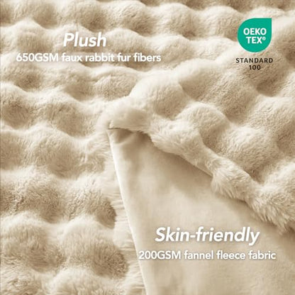 L'AGRATY Faux Rabbit Fur Throw Blanket for Couch, 50'' x 60'' Almond White - color: Almond White, size: 50" x 60"