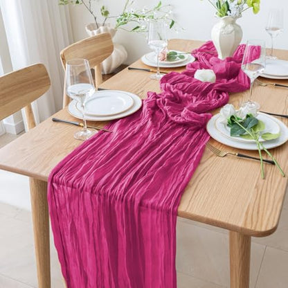 Cheesecloth Table Runner 10FT Fuchsia Boho Gauze Rustic Sheer Runners - color: Fuchsia, size: 1 Pack