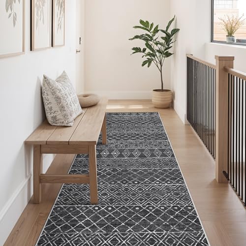 Moroccan 2'6"x8' Hallway Runner Rug: Washable Non Slip Soft Rugs Black - color: Black, size: 2'6" x 8' (Rectangular)