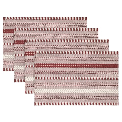 Artoid Mode Red Woven Braided Stripe Placemats Set of 4-12x18 Inch - color: Red, size: 12" x 18", 4 Pcs