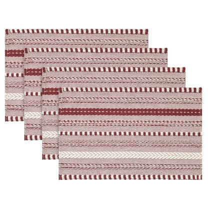 Artoid Mode Red Woven Braided Stripe Placemats Set of 4-12x18 Inch - color: Red, size: 12" x 18", 4 Pcs