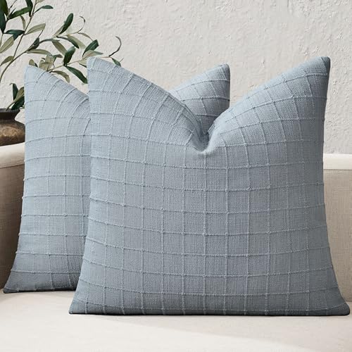 ZeeMart 2Pk Heavy Weight Artisanal Grid Pillow Covers 22x22in Chambray - color: Chambray, size: 22" x 22" (Pack of 2)