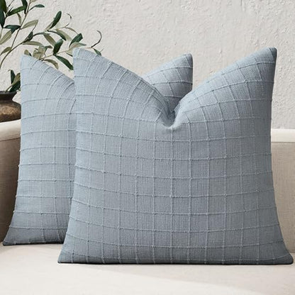 ZeeMart 2Pk Heavy Weight Artisanal Grid Pillow Covers 16x16in Chambray - color: Chambray, size: 16" x 16" (Pack of 2)
