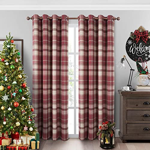 always4u Classic Red Plaid Curtains Highland Woolen Look Tartan Farmhouse Window Treatment Grommet Checked Curtains for Living Room Bedroom 2 Panels 54 * 95 Inches - color: Classic Red, size: 54"W x 95"L (Pack of 2)