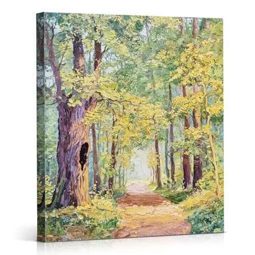 APOHBGV Forest Path Canvas Wall Art Decor, Green Woodland Landscape Oil Painting Artwork, Nature Trail Scenery Print for Living Room Bedroom Office Home Decoration, 8x10 Inch - color: Home17