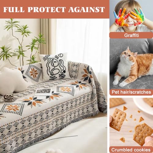 VOPHIA Couch Cover Blanket Boho Sofa Covers Reversible Two-Sided Woven Sofa Slipcovers for Christmas-Washable Thick Soft Throws Cover Blankets for Living Room Home Decor (Maple Leaf, Medium)